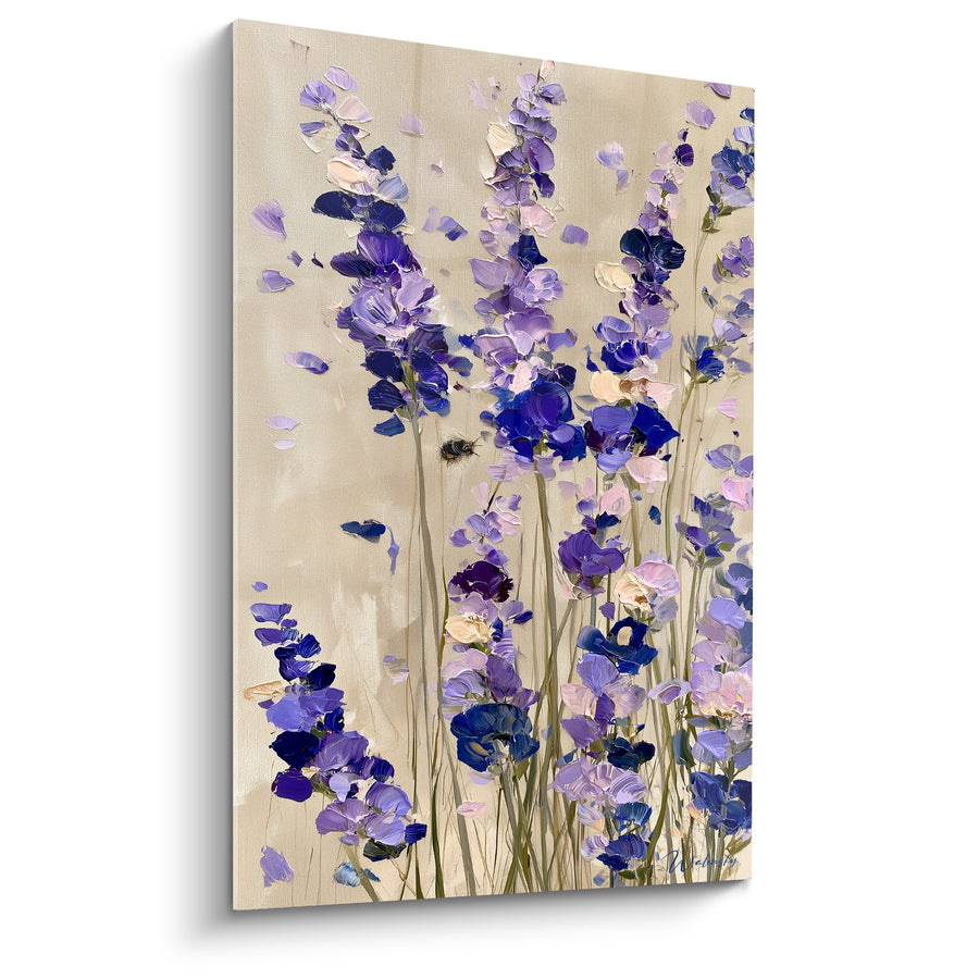Tableau Épis violets et beige et abeille - Bourdonnement estival - Edition Lavande