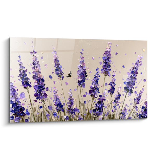Tableau Épis violets et beige sable avec abeille - Butinage estival - Edition Lavande