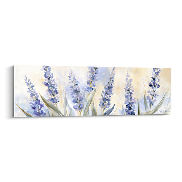 Tableau Épis de lavande bleu et ivoire aux feuilles longilignes - Rangée d'épis fleuris - Edition Lavande