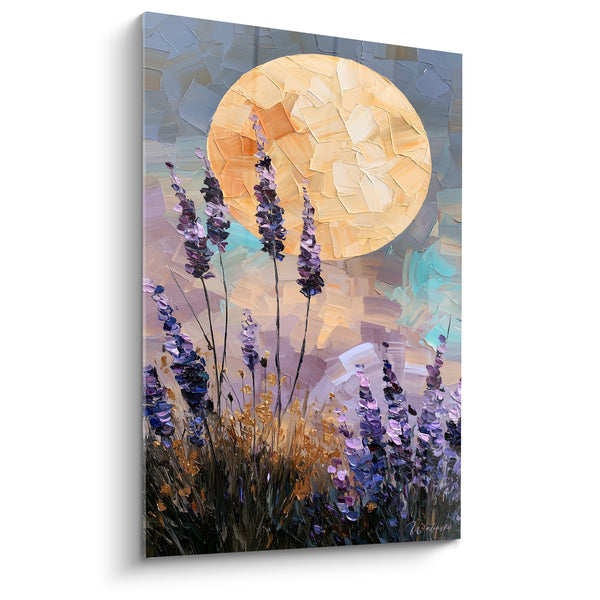 Tableau Champ de lavande sous une pleine lune - Veillée sous la lune - Edition Lavande