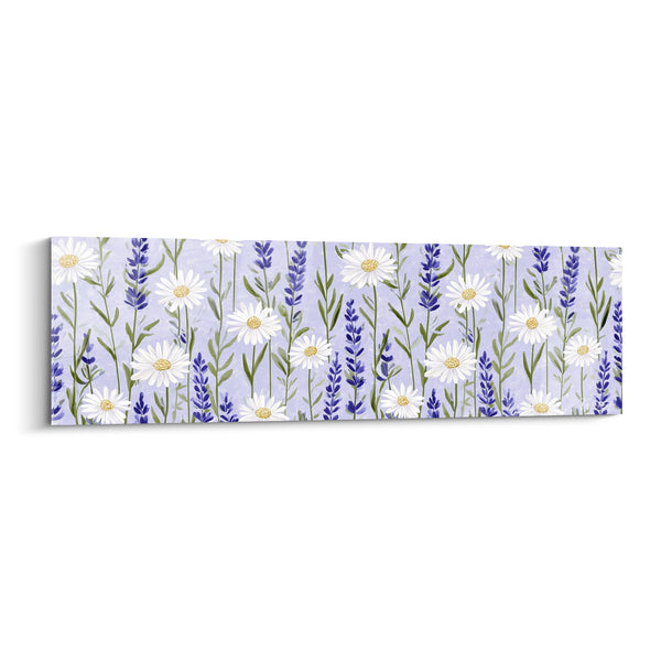 Tableau Marguerites blanches et épis indigo en rangées régulières - Tiges vertes verticales - Edition Lavande