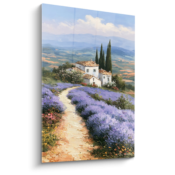 Tableau Mas provençal aux champs violets et ocre - Chemin vers la quiétude - Edition Lavande