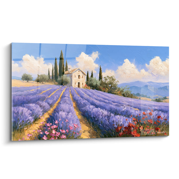 Tableau Champ violet et mas provençal doré - Été provençal - Edition Lavande