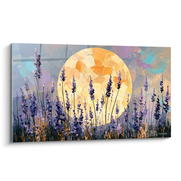 Tableau Fleurs violettes et soleil doré - Douceur au crépuscule - Edition Lavande