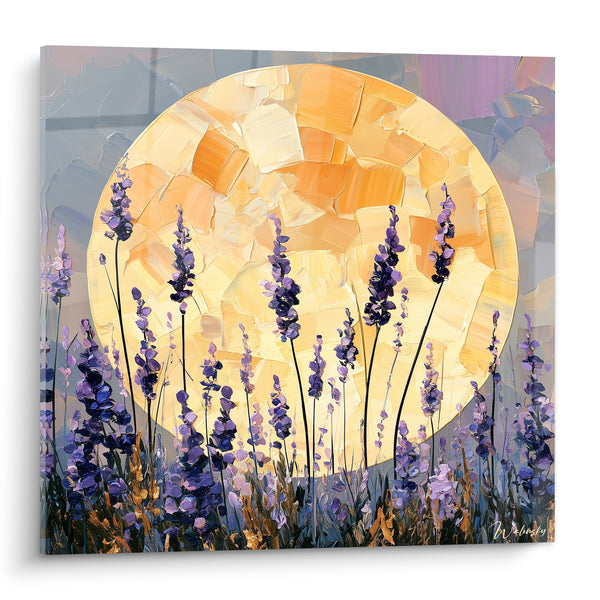 Tableau Lavande devant un soleil doré - Crépuscule provençal - Edition Lavande