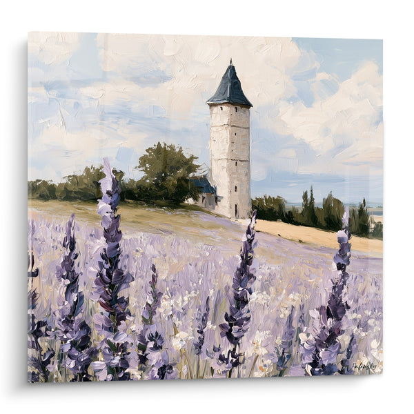 Tableau Champ violet et beige avec tourelle - Silence provençal - Edition Lavande