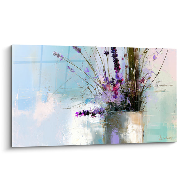 Tableau Bouquet de lavande vase bleu poudré - Éveil du printemps - Edition Lavande