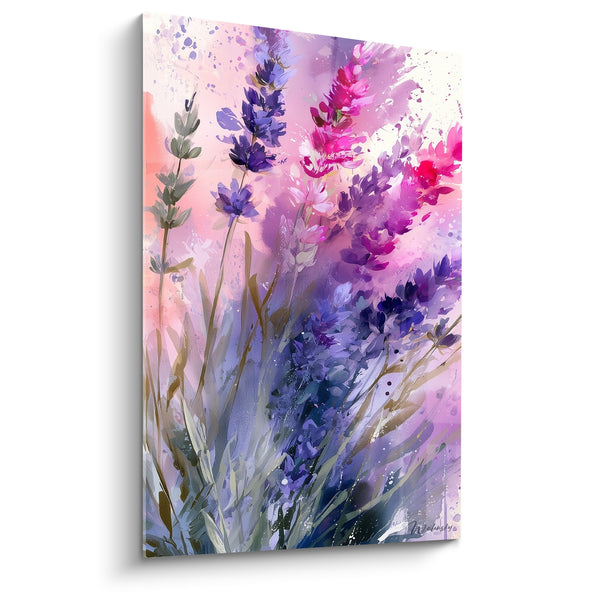 Tableau Fleurs violettes et roses éclaboussées - Souffle printanier - Edition Lavande