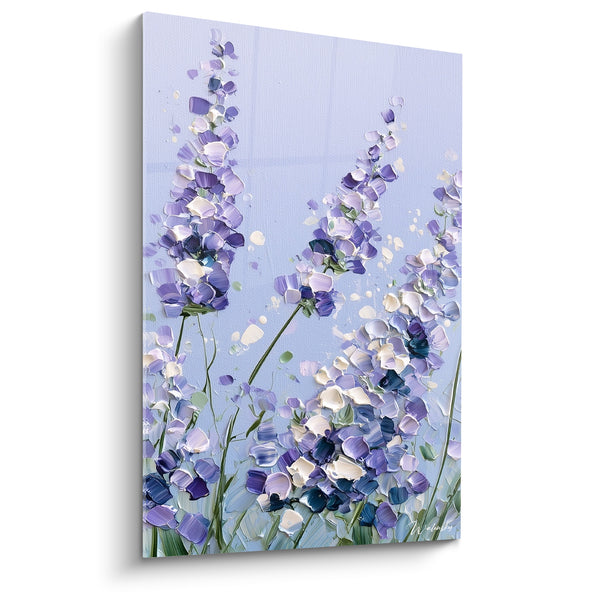 Tableau Épis violets et blancs sur fond bleu pâle - Éclaboussures de pigment blanc - Edition Lavande