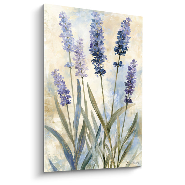 Tableau Épis violets et beige aux longues feuilles effilées - Touches dorées sur pétales - Edition Lavande