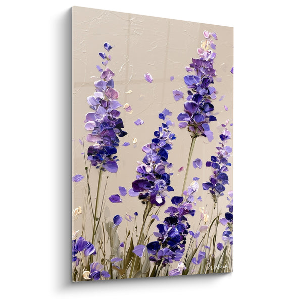 Tableau Épis violets et beige aux pétales détachés - Pétales en envol - Edition Lavande