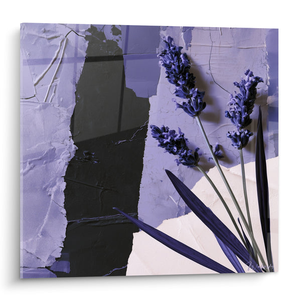 Tableau Lavande violette et fond papier déchiré - Fragment de Provence - Edition Lavande