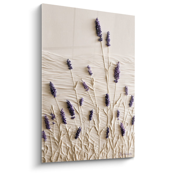Tableau Épis violets et ivoire aux tiges sculptées - Relief texturé en pâte - Edition Lavande