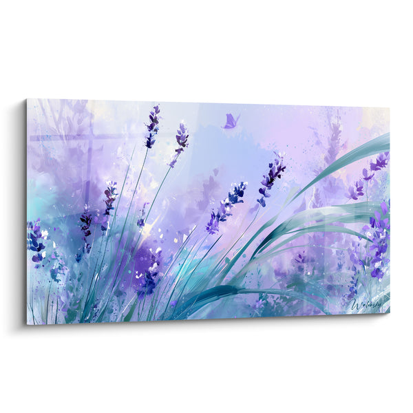 Tableau Épis de lavande aux tons violets et turquoise - Envol matinal - Edition Lavande