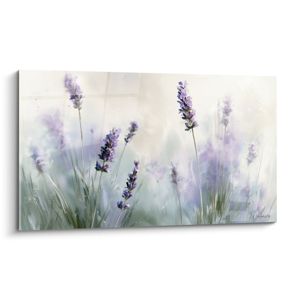 Tableau Lavande violette et vert sauge en tiges - Brume matinale au jardin - Edition Lavande