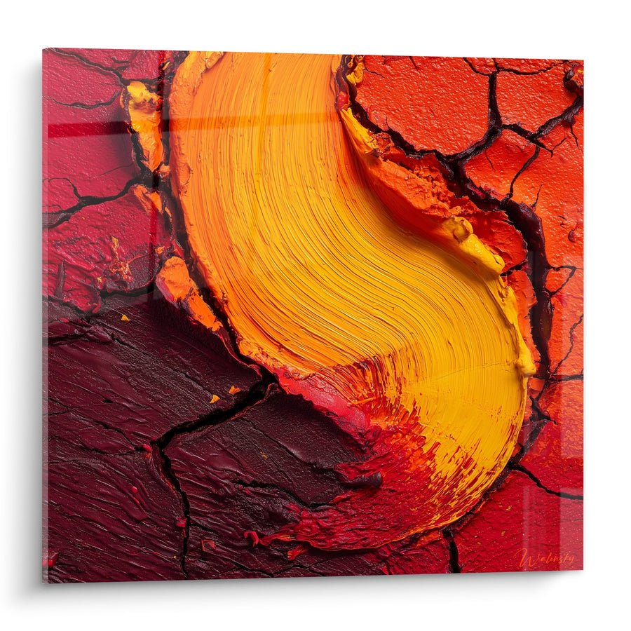 Tableau coulée de lave ardente aux nuances orange et rouge - Éruption flamboyante - Edition Feng shui Sud Feu
