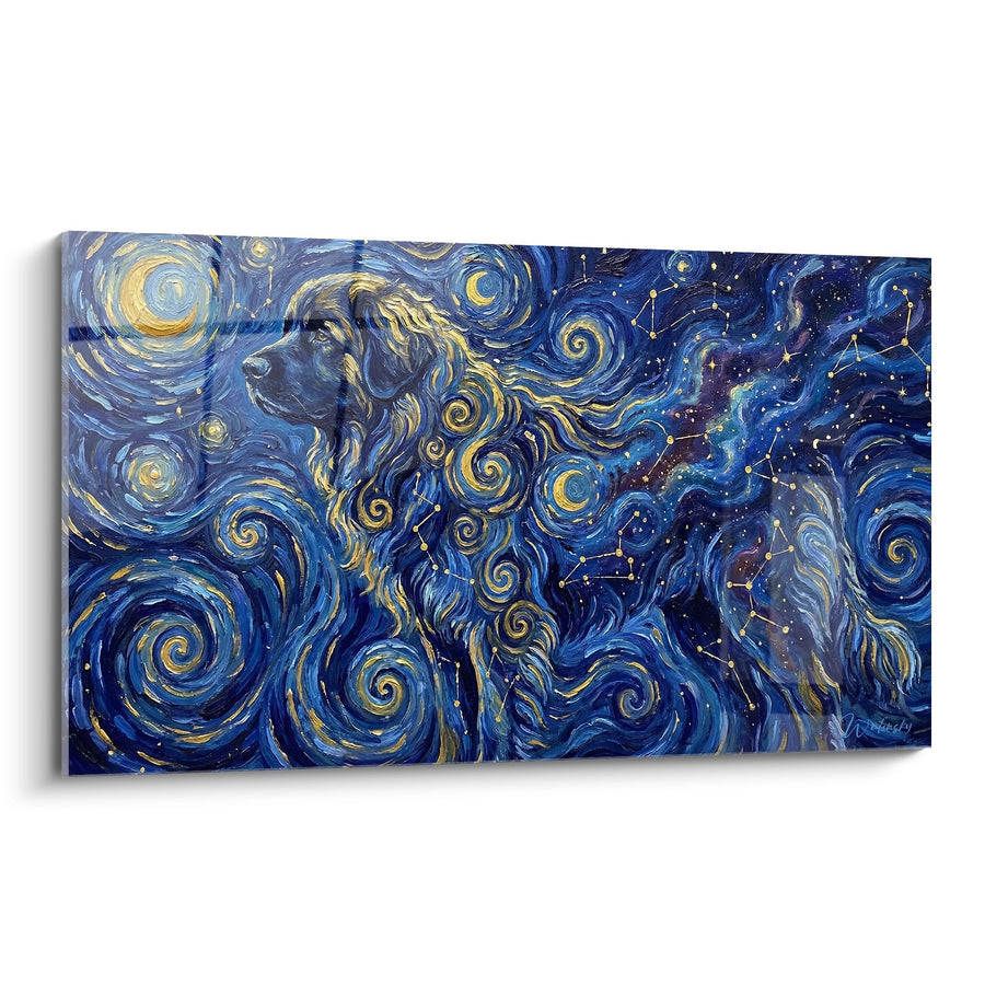 Tableau Chien aux Tons Dorés sous Ciel Étoilé - Nuit Cosmique - Edition Leonberg