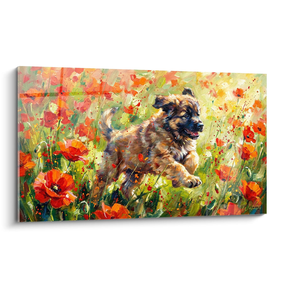 Tableau Chien Leonberg dans un Champ de Coquelicots - Éclat Floral - Edition Leonberg