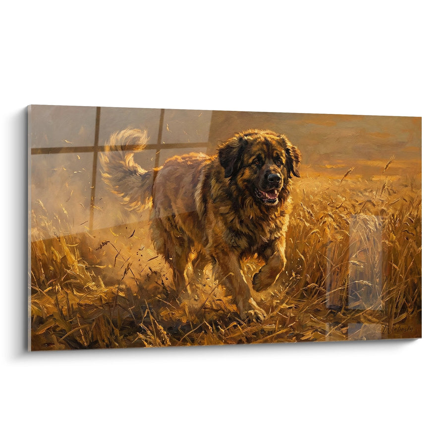 Tableau Chien Leonberg dans les Hautes Herbes Dorées - Magnificence Automnale - Edition Leonberg