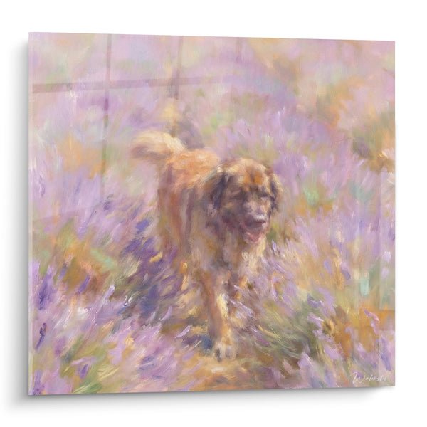 Cuadro de Perro de Piel Dorada en Violetas - Ternura Impresionista - Edición Leonberg