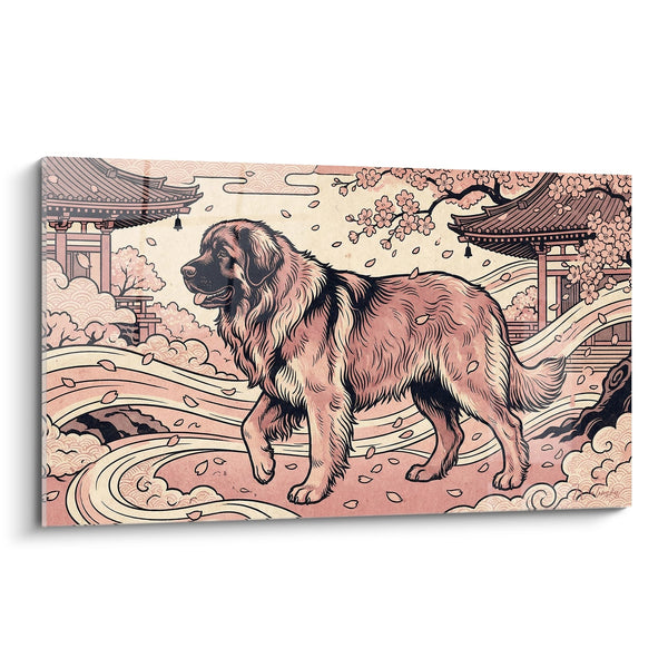 Dog Painting in Rosy Tones in Japanese Garden - Oriental Serenity - Leonberg Edition