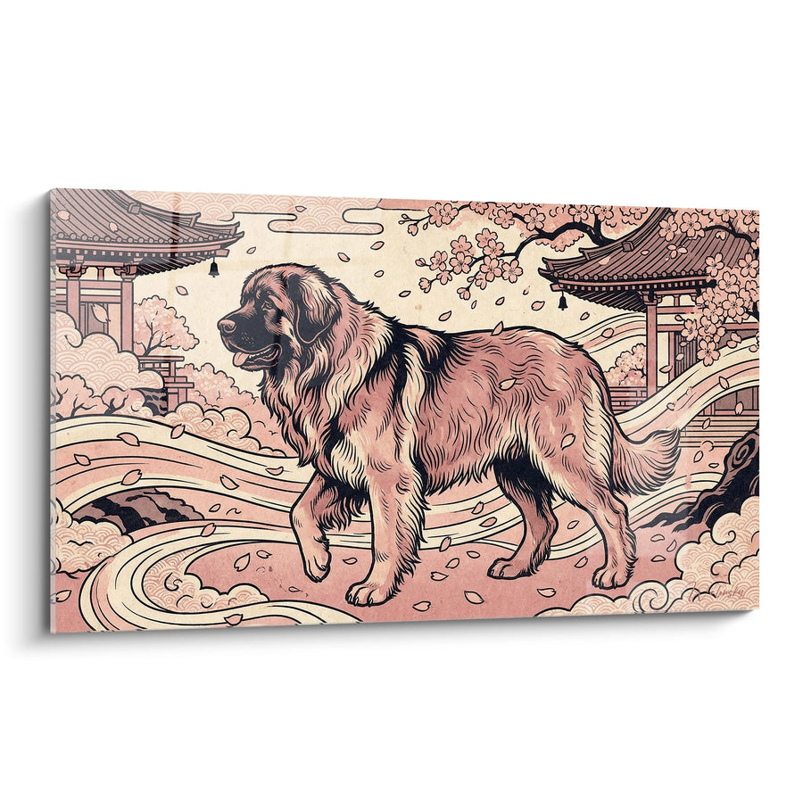 Tableau Chien aux Tons Rosés dans Jardin Japonais - Sérénité Orientale - Edition Leonberg