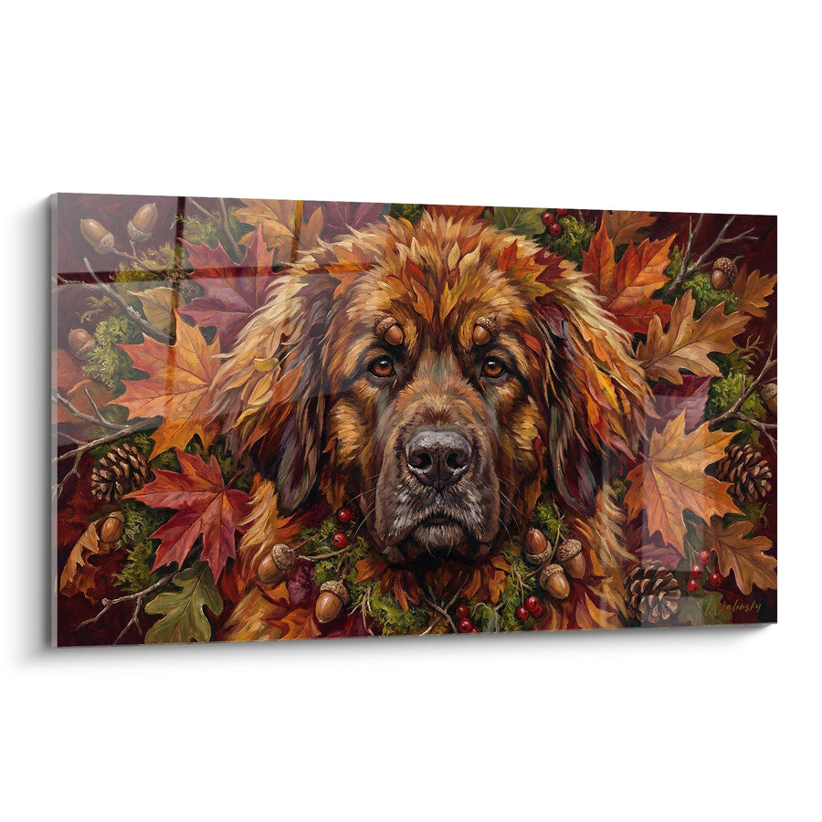 Tableau Leonberg aux Yeux Ambrés dans Feuillage Automnal - Portrait Saisonnier - Edition Leonberg