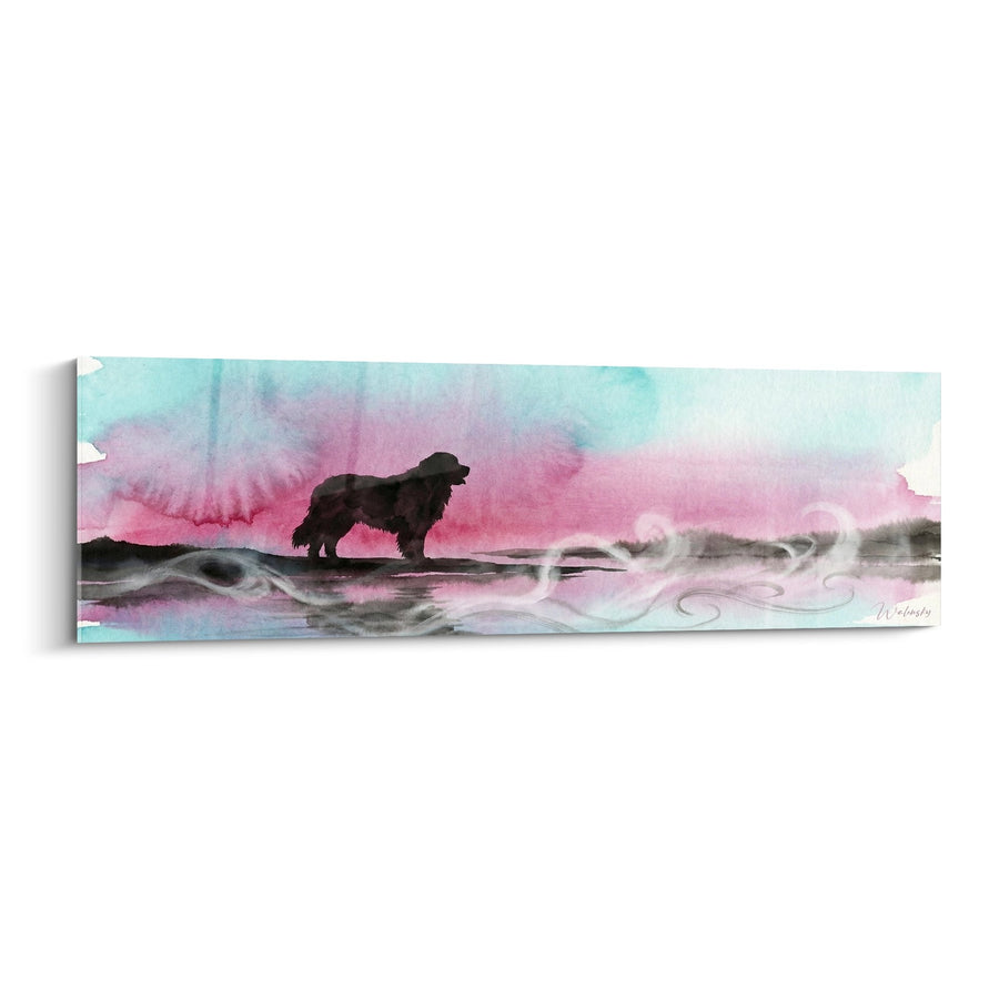 Tableau Chien Leonberg Silhouette Aquarelle Rose et Turquoise - Rivage Pastel - Edition Leonberg