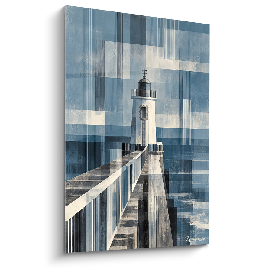 Tableau Phare blanc et jetée bleu marine - Cap vers le large - Edition Les Sables-d'Olonne Pays de la Loire France