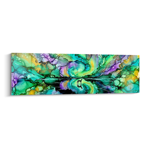 Cuadro Silueta de Lebrel en Movimiento sobre Abstracción Turquesa y Violeta - Escape Artístico - Edición Lebrel Greyhound