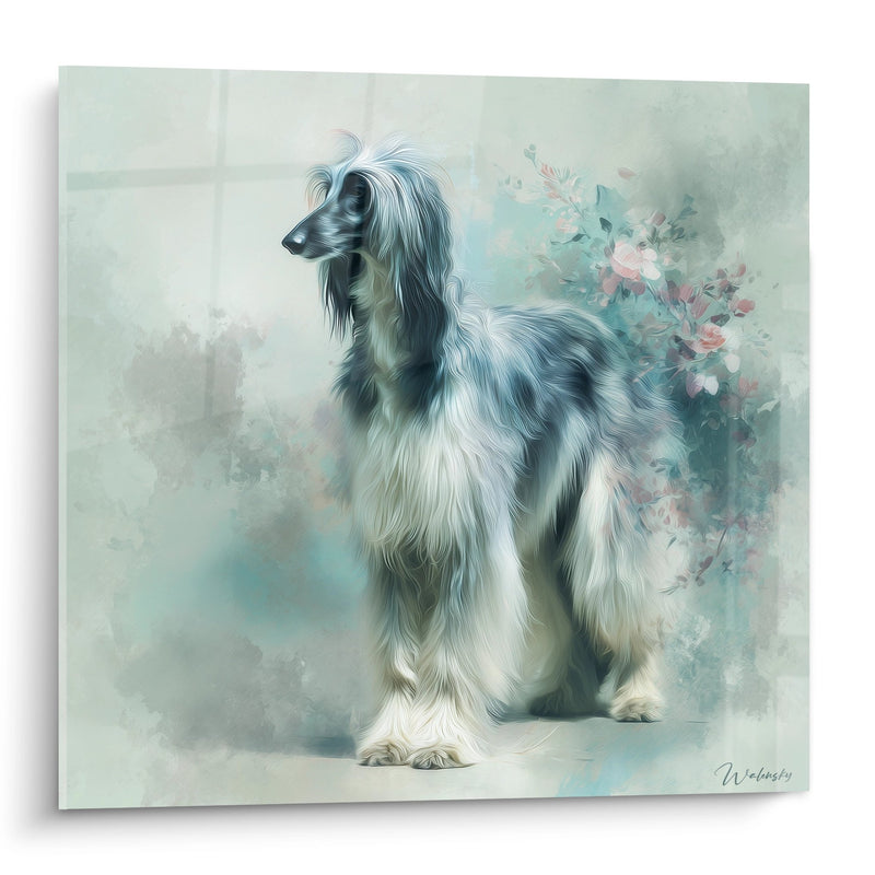 Quadro Levriero Afgano Grigio e Bianco nei Toni Pastello - Grazia Floreale - Edizione Levriero Afgano