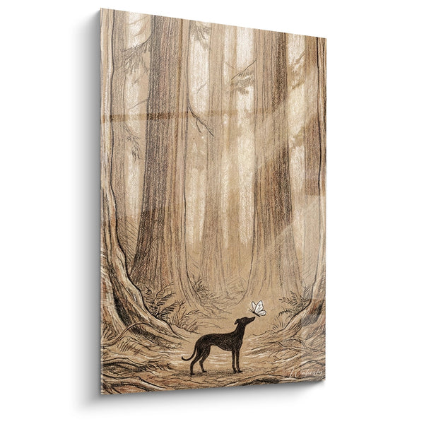 Cuadro de Lebrel Negro en Bosque Dorado - Encuentro Místico - Edición Lebrel Galgo