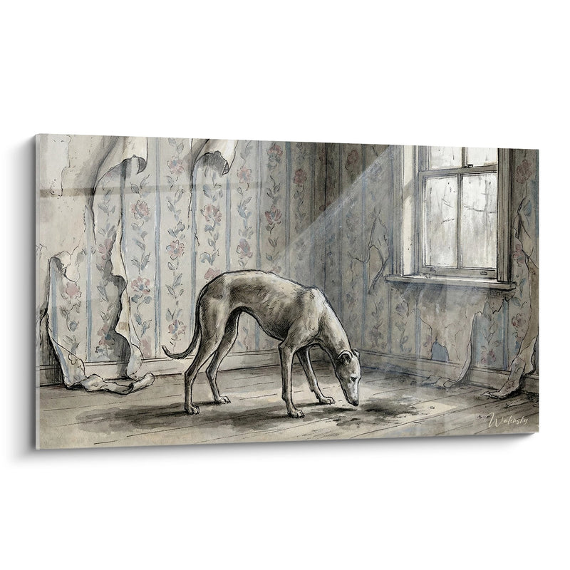 Gemälde Windhund in retro-Interieur mit Sepiatönen - Nostalgie von damals - Edition Windhund Greyhound