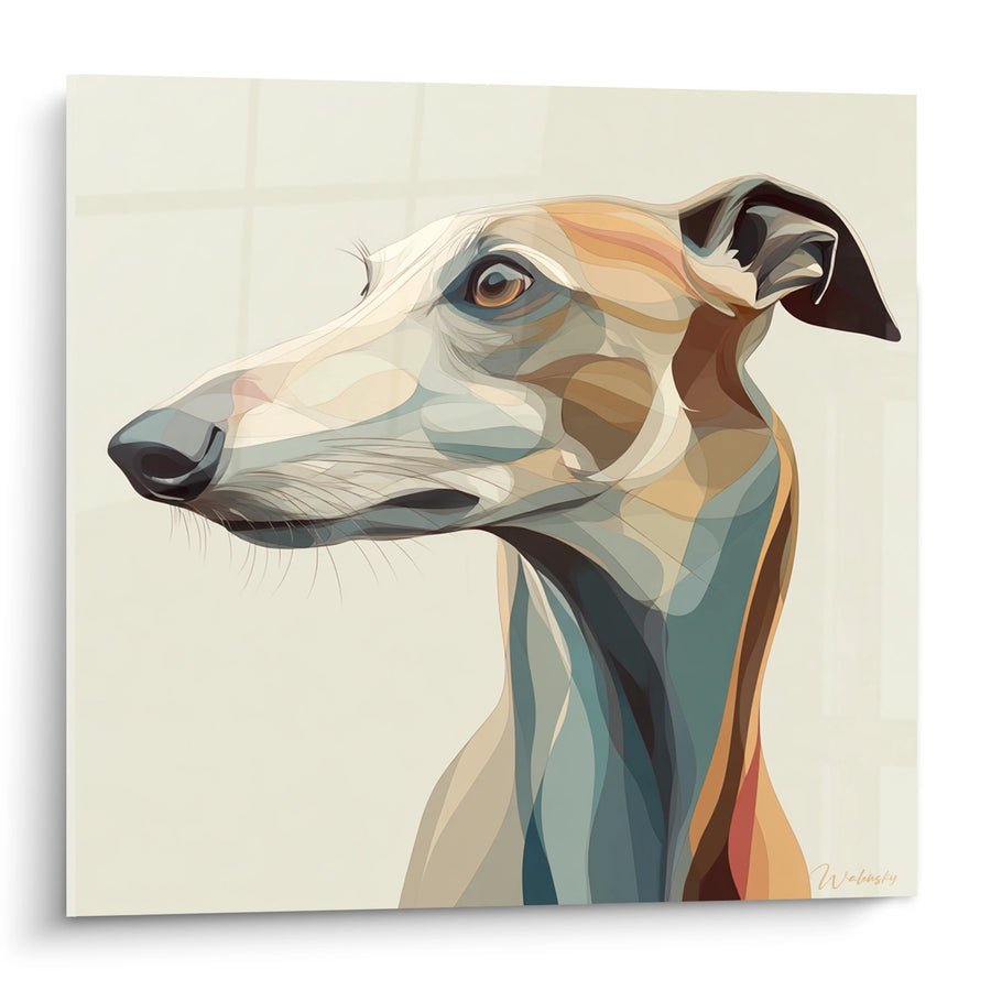Tableau Lévrier Profil Géométrique aux Tons Chauds - Portrait Polygonal - Edition Lévrier Whippet