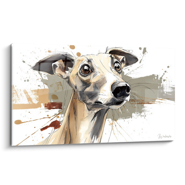 Cuadro Retrato de Lebrel en Tonos Ocre y Gris - Mirada Expresiva - Edición Lebrel Whippet
