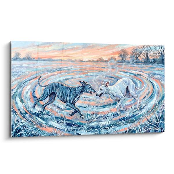 Cuadro Dos Galgos en la Niebla Invernal - Danza Helada - Edición Galgo Greyhound