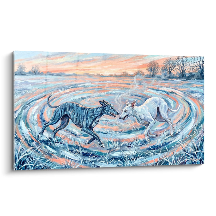Tableau Deux Lévriers dans la Brume Hivernale - Danse Glacée - Edition Lévrier Greyhound