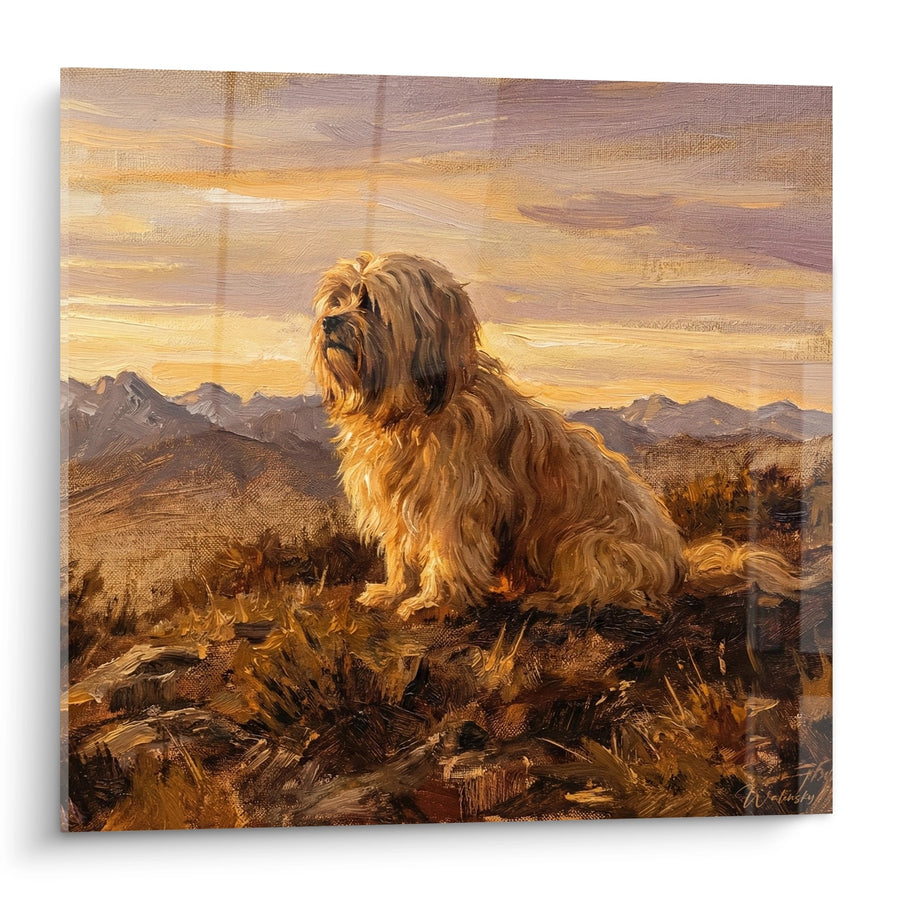 Tableau Lhassa Apso Doré dans Paysage Montagneux au Coucher de Soleil - Majesté Sauvage - Edition Lhassa Apso