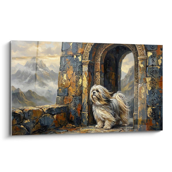 Tableau Lhassa Apso aux Poils Dorés dans Ruines Antiques - Gardien du Temple - Edition Lhassa Apso