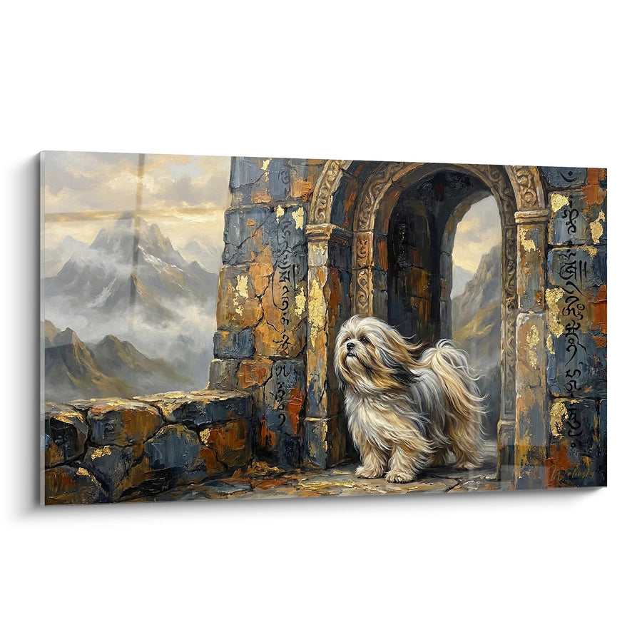 Tableau Lhassa Apso aux Poils Dorés dans Ruines Antiques - Gardien du Temple - Edition Lhassa Apso