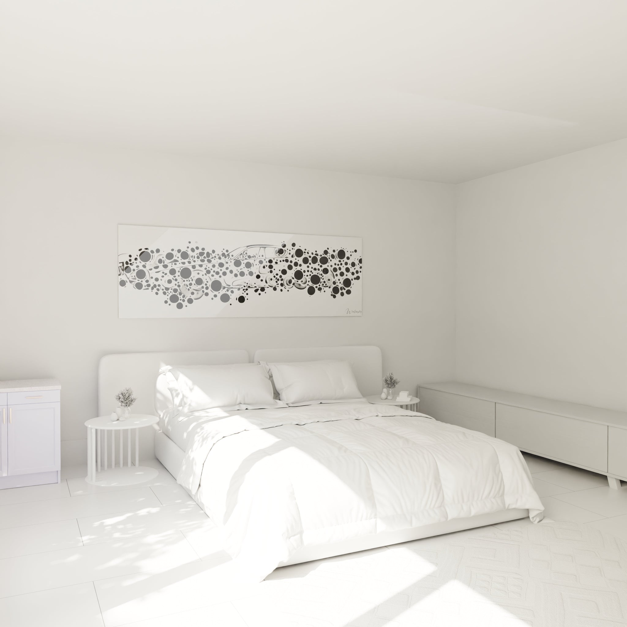 Tableau tacheté noir et blanc Walensky pour une décoration moderne dans une chambre lumineuse