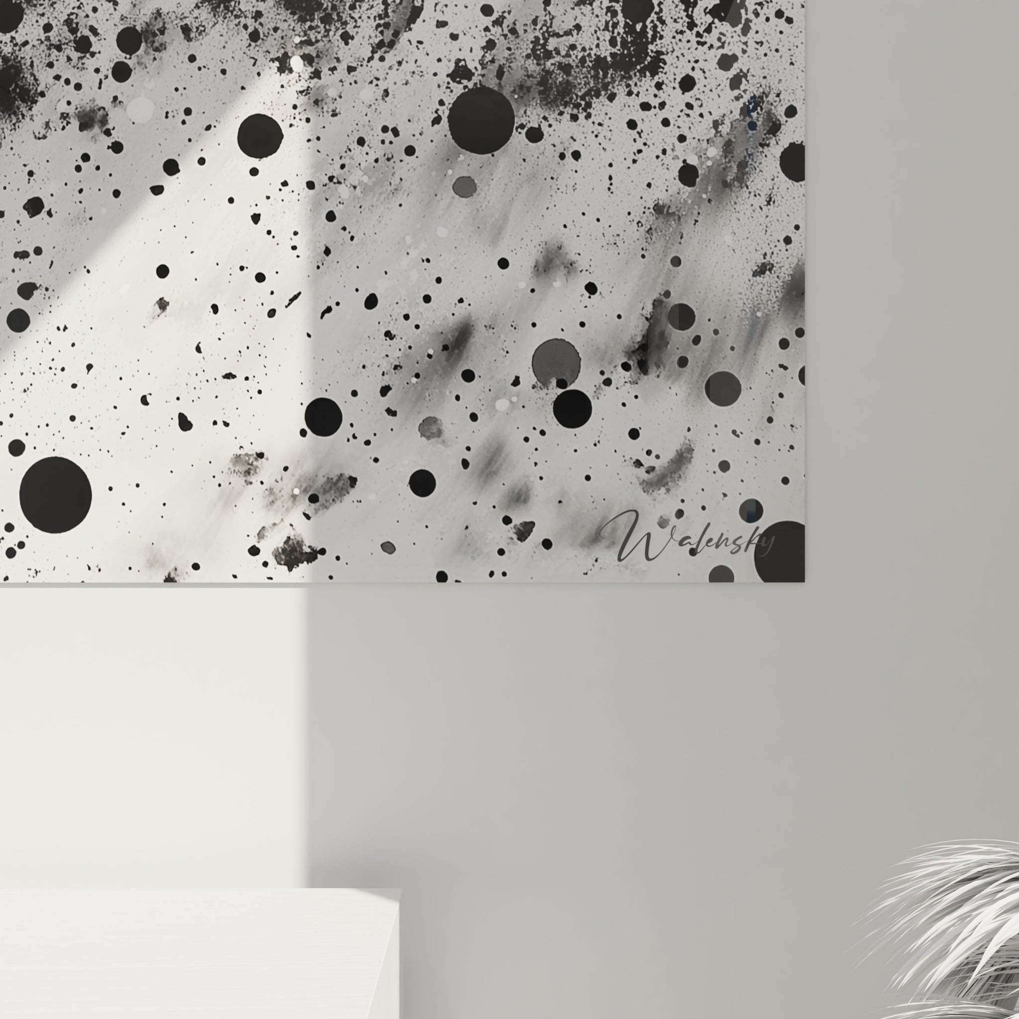 Tableau tacheté noir et blanc de Walensky, idéal pour décorer votre intérieur avec style moderne