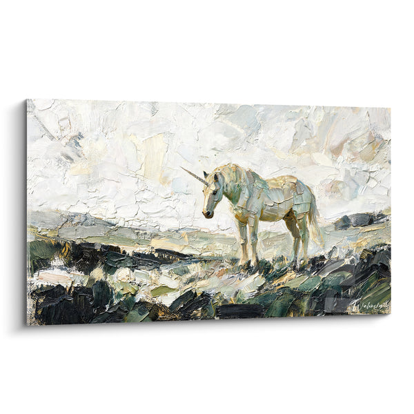 Tableau Licorne blanche et dorée sur lande - Apparition légendaire - Edition Licorne