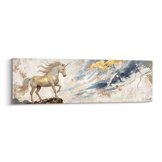 Tableau Licorne blanche et dorée sur rocher - Veille sur les nuées - Edition Licorne