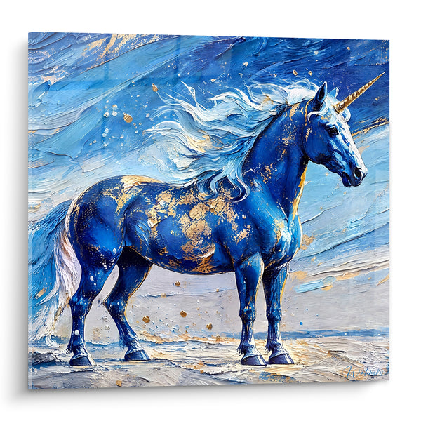 Tableau Licorne bleu marine et doré éclatante - Éveil céleste - Edition Licorne