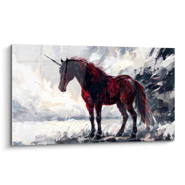 Tableau Licorne pourpre dans un paysage enneigé - Solitude hivernale - Edition Licorne