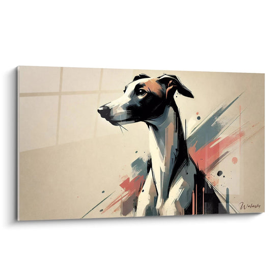 Questo quadro minimalista di un cane con un levriero visto di profilo offre un'eleganza sottile e moderna. Ideale per gli interni contemporanei, aggiunge un tocco artistico unico senza ingombrare lo spazio.

