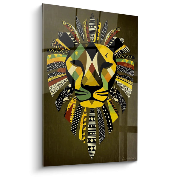 Löwe Tier-Anleiter-Tafelbild - Tribal Art Edition
