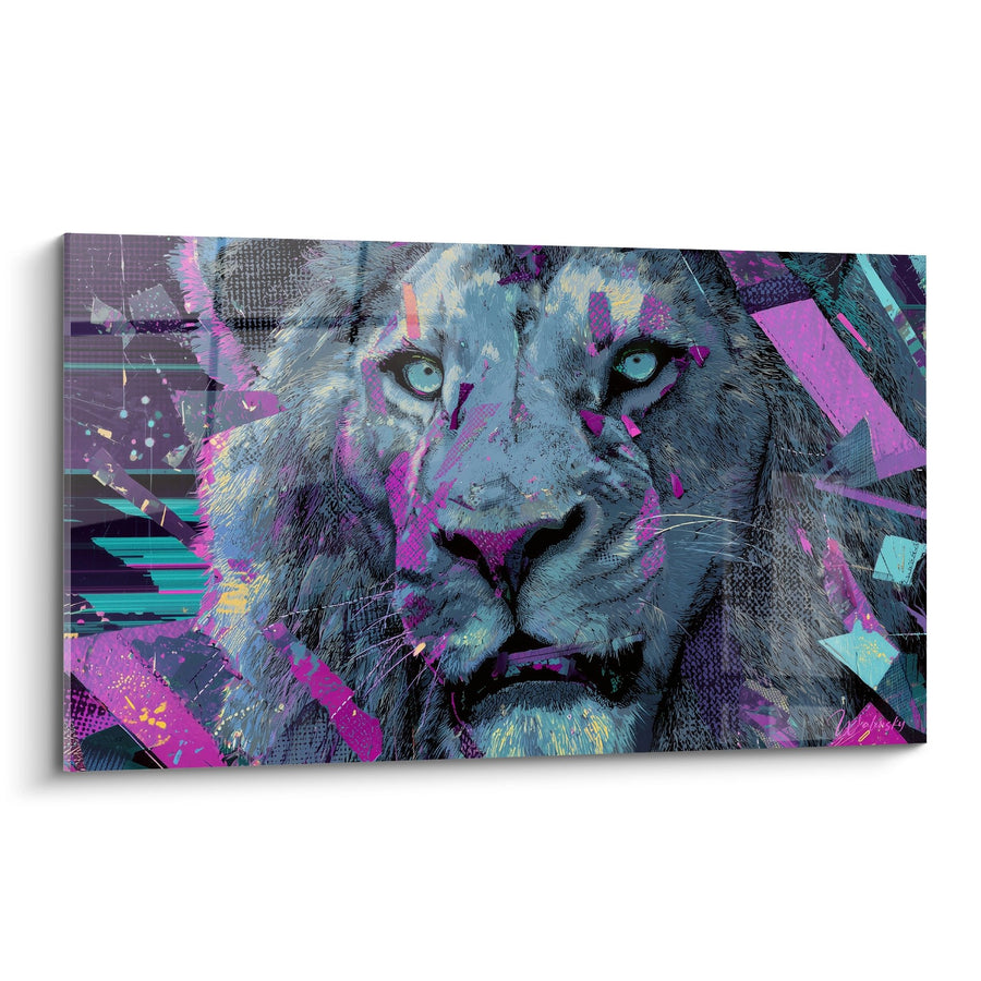 Tableau Lion aux Nuances Pourpres et Turquoise - Art Numérique Contemporain - Edition Lion