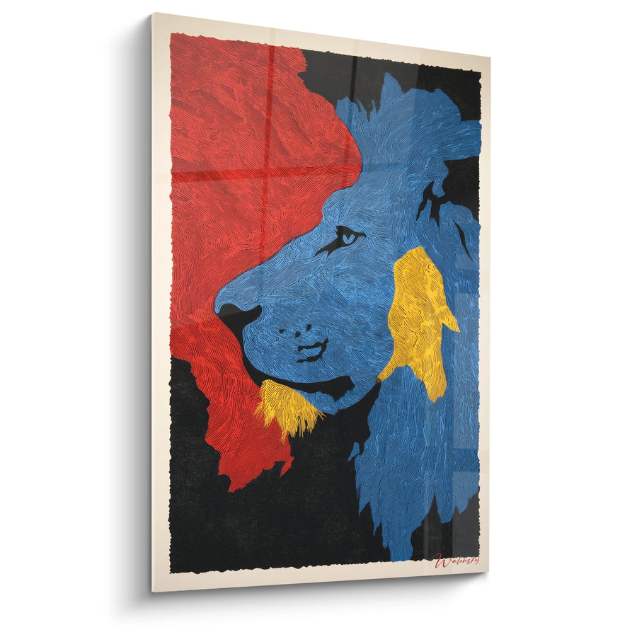 Tableau Lion Bleu et Rouge sur Fond Noir - Roi des Couleurs - Edition Lion